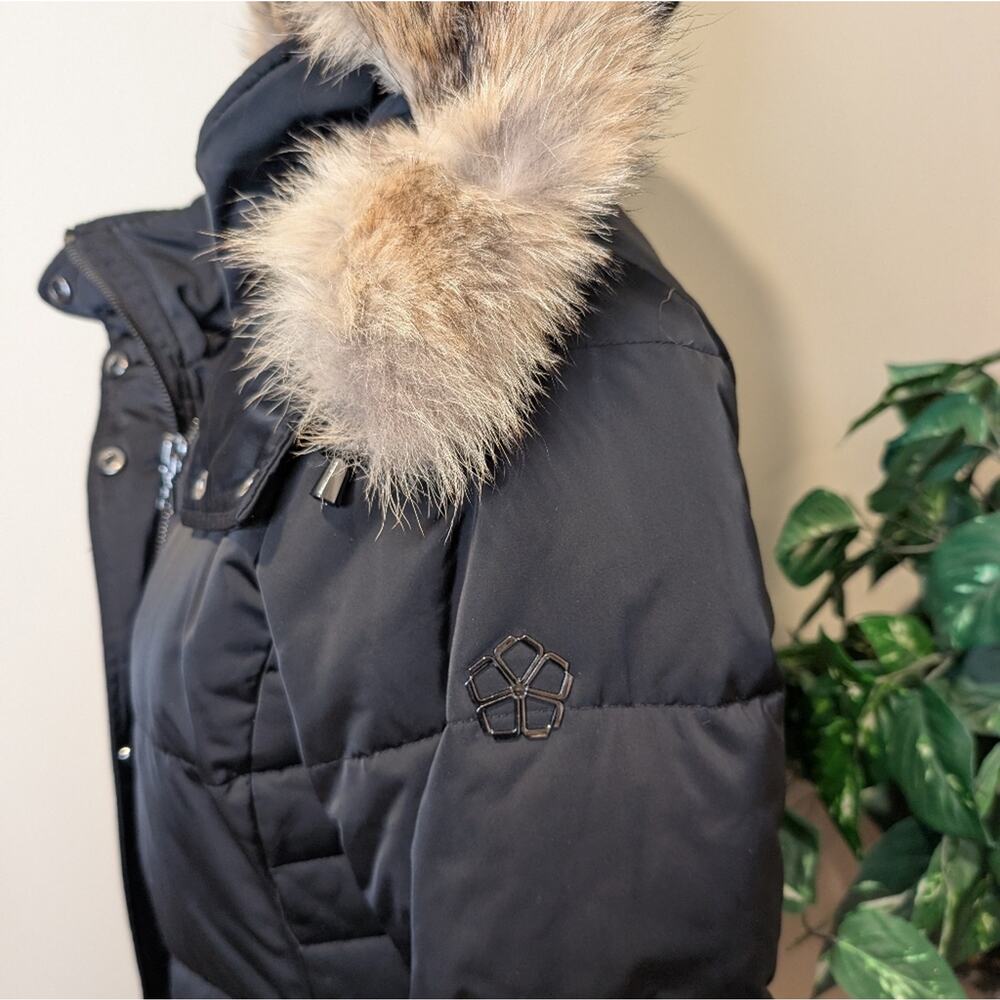 Trina Turk Down Parka Coat S Black Real Coyote Fur Hood Removable Hood Warm - Picture 4 of 6